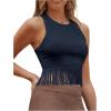 imageSweatyRocks Womens Casual Sleeveless Stretchy Ribbed Knit Shirt Racerback Crop Fringe Tank topBlue