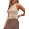 imageSweatyRocks Womens Casual Sleeveless Stretchy Ribbed Knit Shirt Racerback Crop Fringe Tank topKhaki