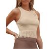 imageSweatyRocks Womens Casual Sleeveless Stretchy Ribbed Knit Shirt Racerback Crop Fringe Tank topKhaki