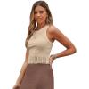 imageSweatyRocks Womens Casual Sleeveless Stretchy Ribbed Knit Shirt Racerback Crop Fringe Tank topKhaki