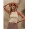 imageSweatyRocks Womens Casual Sleeveless Stretchy Ribbed Knit Shirt Racerback Crop Fringe Tank topKhaki