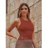 imageSweatyRocks Womens Casual Sleeveless Stretchy Ribbed Knit Shirt Racerback Crop Fringe Tank topRed