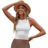 imageSweatyRocks Womens Casual Sleeveless Stretchy Ribbed Knit Shirt Racerback Crop Fringe Tank topWhite