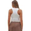 imageSweatyRocks Womens Casual Sleeveless Stretchy Ribbed Knit Shirt Racerback Crop Fringe Tank topWhite