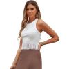 imageSweatyRocks Womens Casual Sleeveless Stretchy Ribbed Knit Shirt Racerback Crop Fringe Tank topWhite