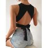 imageSweatyRocks Womens Crewneck Crop Tank Top Tie Back Casual Backless TopBlack