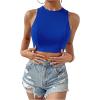 imageSweatyRocks Womens Crewneck Crop Tank Top Tie Back Casual Backless TopBlue