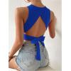 imageSweatyRocks Womens Crewneck Crop Tank Top Tie Back Casual Backless TopBlue