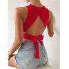 imageSweatyRocks Womens Crewneck Crop Tank Top Tie Back Casual Backless TopRed