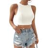 imageSweatyRocks Womens Crewneck Crop Tank Top Tie Back Casual Backless TopWhite