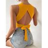 imageSweatyRocks Womens Crewneck Crop Tank Top Tie Back Casual Backless TopYellow