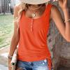 imageSweatyRocks Womens Scoop Neck Half Button Tank Top Casual Sleeveless Drawstring Tie Side TopsFiery Orange