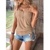 imageSweatyRocks Womens Scoop Neck Half Button Tank Top Casual Sleeveless Drawstring Tie Side TopsKhaki