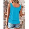 imageSweatyRocks Womens Scoop Neck Half Button Tank Top Casual Sleeveless Drawstring Tie Side TopsPlain Blue