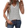 imageSweatyRocks Womens Striped Print Tank Top V Neck Sleeveless Casual Basic Loose Tee ShirtsBlack and White