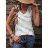 imageSweatyRocks Womens Striped Print Tank Top V Neck Sleeveless Casual Basic Loose Tee ShirtsWhite