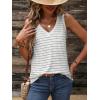 imageSweatyRocks Womens Striped Print Tank Top V Neck Sleeveless Casual Basic Loose Tee ShirtsWhite
