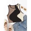 imageSweatyRocks Womens Summer Ribbed Knit Sleeveless Vest Color Block Crop Tank TopBlack Brown
