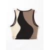 imageSweatyRocks Womens Summer Ribbed Knit Sleeveless Vest Color Block Crop Tank TopBlack Brown