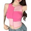 imageSweatyRocks Womens Summer Ribbed Knit Sleeveless Vest Color Block Crop Tank TopHot Pink Light Pink