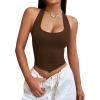 imageSweatyRocks Womens Asymmetrical Hem Backless Halter Top Casual Sleeveless Lace Up Back Cropped TankBrown