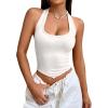 imageSweatyRocks Womens Asymmetrical Hem Backless Halter Top Casual Sleeveless Lace Up Back Cropped TankWhite