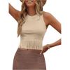 imageSweatyRocks Womens Casual Sleeveless Stretchy Ribbed Knit Shirt Racerback Crop Fringe Tank topKhaki