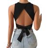 imageSweatyRocks Womens Crewneck Crop Tank Top Tie Back Casual Backless TopBlack