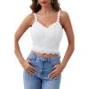 imageSweatyRocks Womens Sleeveless Lace Trim Spaghetti Strap Embroidery Cami Crop Top Solid Boho Summer CamisoleWhite
