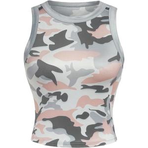 imageSweatyRocks Womens Camo Print Sleeveless Round Neck Tank Top Slim Fit Workout Vest TopsMulticolor