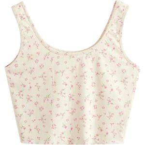 imageSweatyRocks Womens Casual Summer Floral Print Sleeveless Stretch Crop Tank TopBeige Pink Floral
