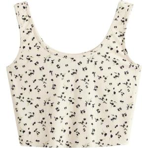 imageSweatyRocks Womens Casual Summer Floral Print Sleeveless Stretch Crop Tank TopFloral Beige