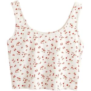 imageSweatyRocks Womens Casual Summer Floral Print Sleeveless Stretch Crop Tank TopWhite Red Floral