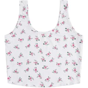 imageSweatyRocks Womens Casual Summer Floral Print Sleeveless Stretch Crop Tank TopWhite and Red