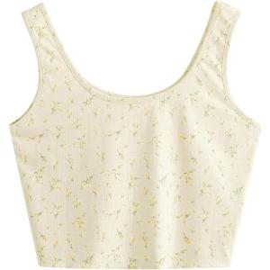 imageSweatyRocks Womens Casual Summer Floral Print Sleeveless Stretch Crop Tank TopYellow Apricot
