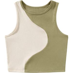 imageSweatyRocks Womens Summer Ribbed Knit Sleeveless Vest Color Block Crop Tank TopBeige Green