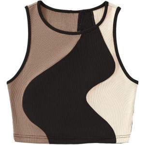 imageSweatyRocks Womens Summer Ribbed Knit Sleeveless Vest Color Block Crop Tank TopBlack Brown