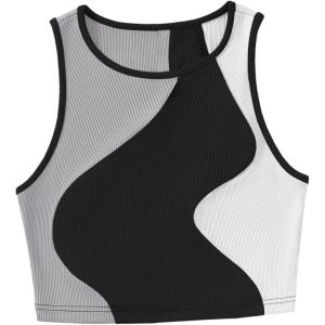 imageSweatyRocks Womens Summer Ribbed Knit Sleeveless Vest Color Block Crop Tank TopBlack and Grey
