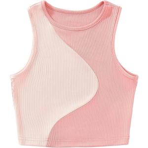 imageSweatyRocks Womens Summer Ribbed Knit Sleeveless Vest Color Block Crop Tank TopLight Pink