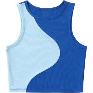 imageSweatyRocks Womens Summer Ribbed Knit Sleeveless Vest Color Block Crop Tank TopPale Blue