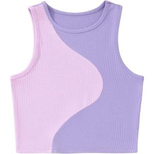imageSweatyRocks Womens Summer Ribbed Knit Sleeveless Vest Color Block Crop Tank TopPink Purple
