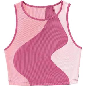 imageSweatyRocks Womens Summer Ribbed Knit Sleeveless Vest Color Block Crop Tank TopPurple Pink
