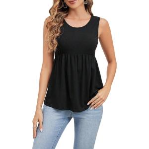 imageSweatyRocks Womens Summer Scoop Neck Ruffle Hem Babydoll Tank Sleeveless Peplum Tunic TopBlack