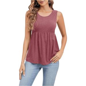 imageSweatyRocks Womens Summer Scoop Neck Ruffle Hem Babydoll Tank Sleeveless Peplum Tunic TopBurgundy