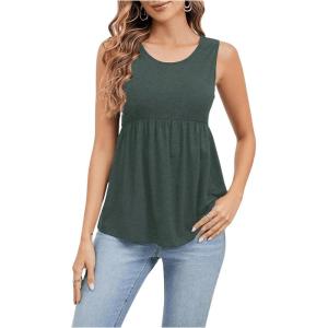 imageSweatyRocks Womens Summer Scoop Neck Ruffle Hem Babydoll Tank Sleeveless Peplum Tunic TopDark Green