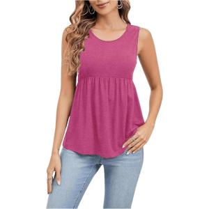 imageSweatyRocks Womens Summer Scoop Neck Ruffle Hem Babydoll Tank Sleeveless Peplum Tunic TopHot Pink