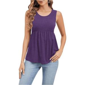 imageSweatyRocks Womens Summer Scoop Neck Ruffle Hem Babydoll Tank Sleeveless Peplum Tunic TopPurple