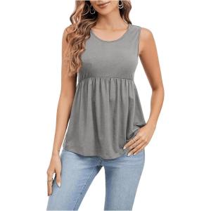 imageSweatyRocks Womens Summer Scoop Neck Ruffle Hem Babydoll Tank Sleeveless Peplum Tunic TopSolid Grey