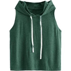 imageSweatyRocks Womens Summer Sleeveless Hooded Tank Top TShirt for Athletic Exercise Relaxed BreathableDeep Green