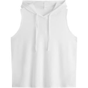 imageSweatyRocks Womens Summer Sleeveless Hooded Tank Top TShirt for Athletic Exercise Relaxed BreathablePlain White